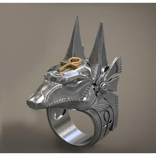 Ancient Egypt Anubis God Jackal Cross Rings For Men Women Vintage Cool Wolf Head Motorcycle party Biker Male Jewelry Gift