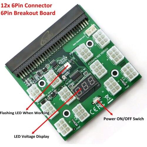 PCI-E 6Pin Power Supply Server Breakout Board with 12x PCI-E 6Pin Port for Mining