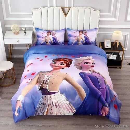 3D Disney Frozen Elsa Anna Princess Bedding Set Soft Duvet Cover Set Quilt Cover Flat Sheet Pillowcase Bedclothes for Kids Baby