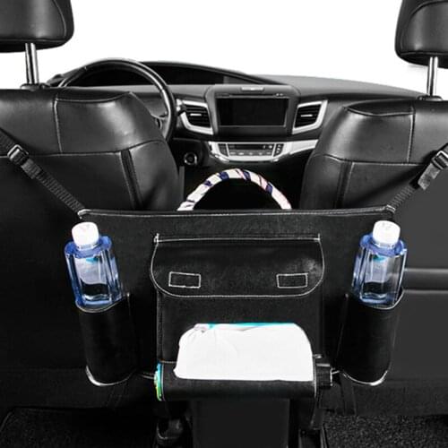 Leather Car Seat Armrest Hanging Bag Organizer Black Water Bottle Tissue Pockets Seats Gaps Storage Case Auto Accessories
