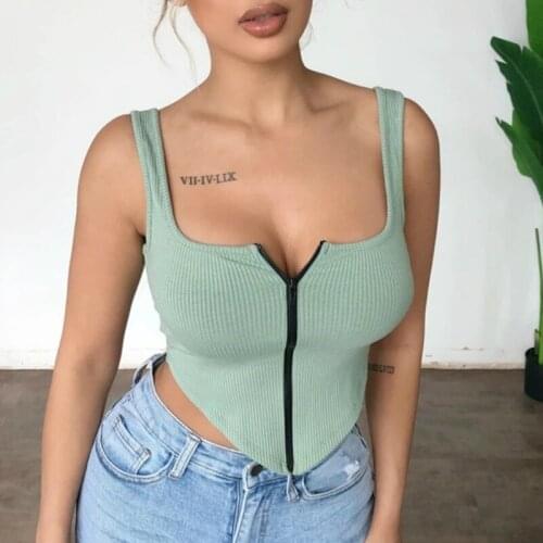 Musuos Women Crop Tops Summer Sleeveless Zipper Strappy Ribbed Slim Fit Tank Top Sexy Ladies Solid Backless Vest Club Streetwear