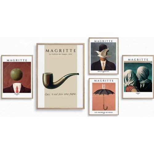 Magritte, Ensemble de 5 estampes | Affiche de l’exposition, The Idea, Man in a Bowler Hat, Lovers, Umbrella, Pipe, Art Print Bun
