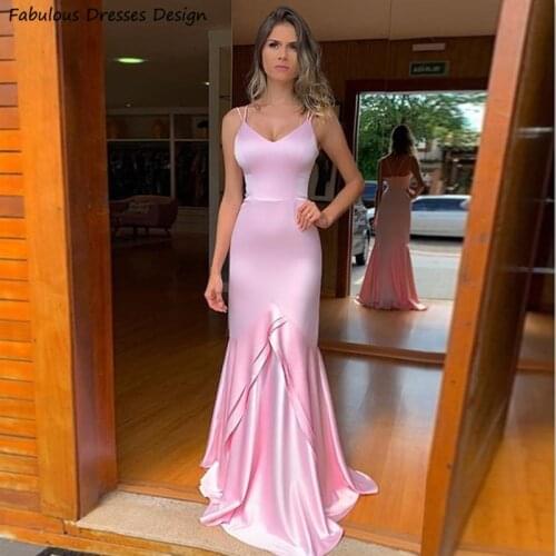 New Arrival Mermaid Prom Dress 2021 Backless V-neck Pink Long Evening Dresses Woman Party Night Spaghetti Strap Robe de soiree