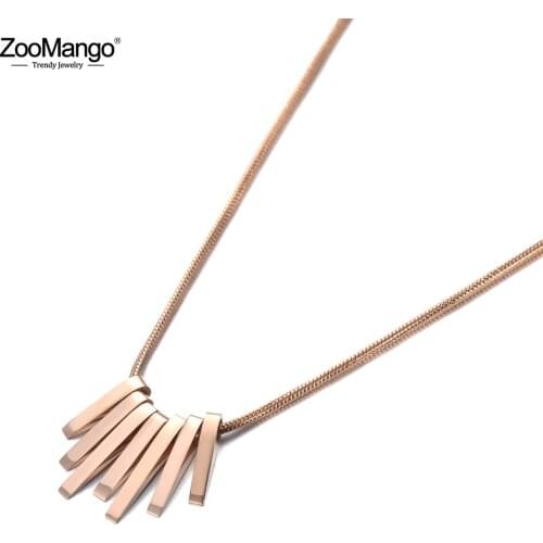 ZooMango Hyperbole Bohemia Geometry Charm Pendant Necklaces For Women Rose Gold Titanium Stainless Steel Charm Necklace ZN19132