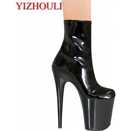 8 Inch Sexy Ankle Boots 20cm High-Heeled Shoes Crystal Boots Platform Round Toe Steel Pipe Dance Plus Size Shoes