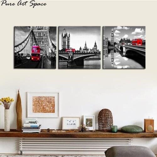 London Bridge City Poster Wallpaper Red Bus Black White Canvas Print Photo Decoration Modern Wall Art for Office Living Room