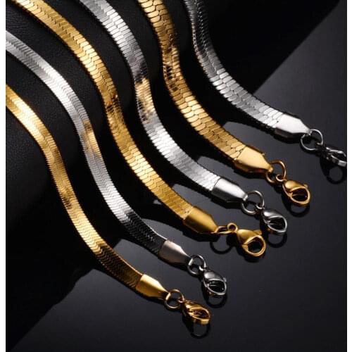 Width 2/2.5/3/4/5/6mm Stainless Steel Flat Necklace Gold Waterproof Filmy Snake Chain Men Jewelry Gift Not allergic