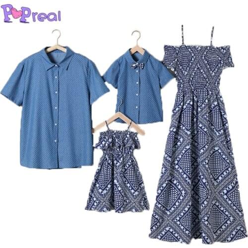 PopReal Parent-child outfit Mother And Daughter Dress Father And Son Suit Family Matching Clothes Polka Dot Shirt Sling Dress