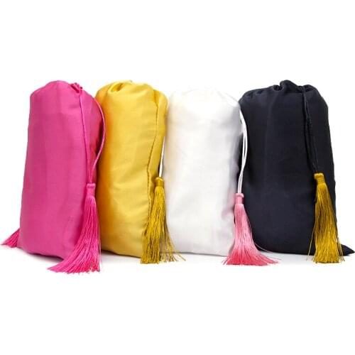 Blank Pink White Black Hair Bundles Satin Silk Packaging Bags With Tassles Virgin Hair Extensions Packing Bags Wigs Bags 18x30cm