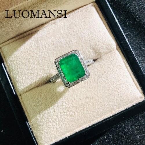 Luomansi Luxury Square Emerald Ring S925 Sterling Silver Woman Jewelry Birthday Gift Party Ring Wholesale