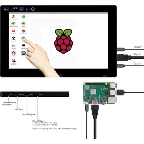 11.6 Inch 1080P Raspberry Pi Touchscreen -1920*1080 FHD IPS Display-USB/HDMI Video Input Portable Monitor PS3 PS4 Gaming Screen