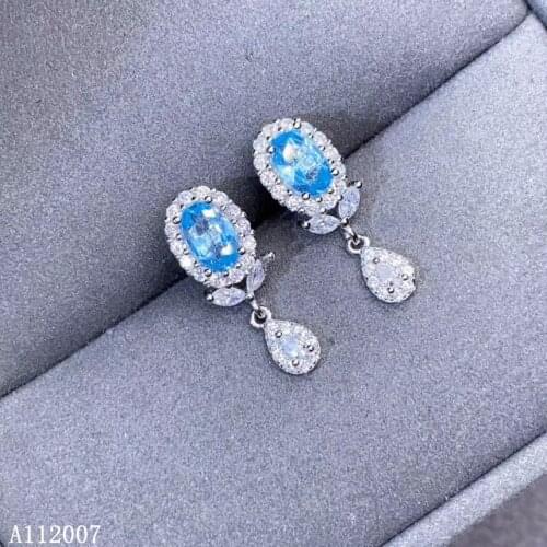 KJJEAXCMY fine jewelry 925 sterling silver inlaid natural blue topaz ear studs popular ladies earrings support testing