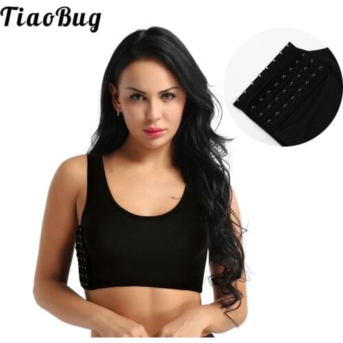 TiaoBug Women Breathable Super Flat Chest Binder Short Corset Sport Bra Underwear Chest Binder Tomboys Solid Color Cool Crop Top