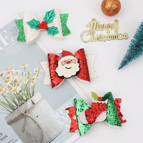 Cheer Bows 3" Glitter Hair Clips Christmas Cartoon Bling Hair Bows Pins for Baby Girls Duckbill Clips Baby Hairgrips Accessories