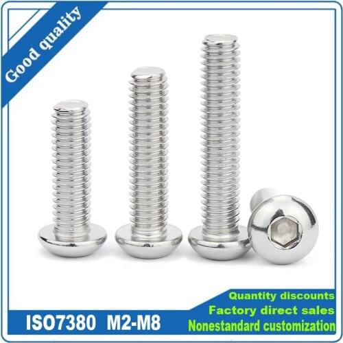 10/50pcs 304 A2-70 Stainless Steel M2 M2.5 M3 M4 M5 M6 M8 Hexagon Hex Socket Head Button Allen Bolt Screw Length 2-100mm ISO7380