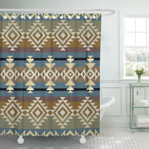 Aztec Navajo Inspired Geometric Pattern American Native Abstract Ancient Shower Curtain Waterproof Polyester Fabric 72 x 72 Inch