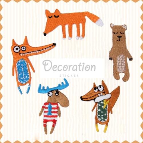 High-quality Cute Fox Crocodile Animal Patches Embroidered Clothes Bags DIY Applique Embroidery Parches Iron On for Clothes