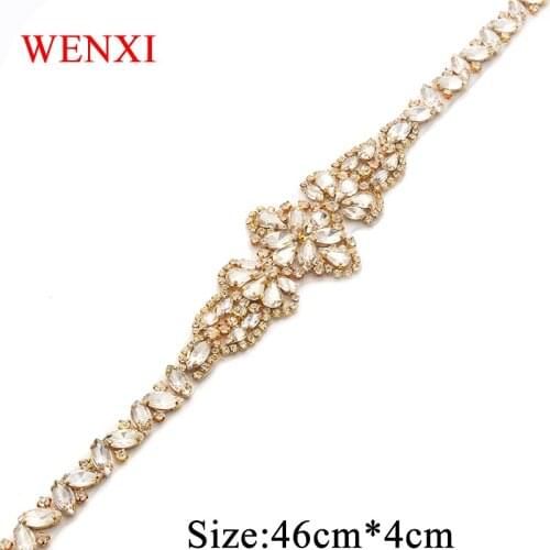 WENXI 10pcs Wholesale Hand Beaded Sewing Rose Gold Silver Crystal Rhinestone Applique Patch For Dresses Headband DIY Iron On