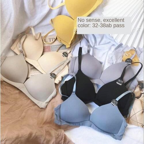 Japanese simple pure color glossy no steel ring gather sexy breathable thin cup bra