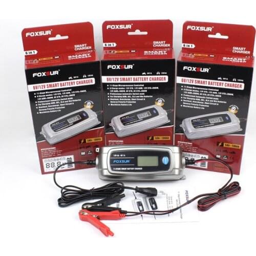 FOXSUR LCD Intelligent Battery Charger 12V 4A 6V 1A 11-stage Smart Battery Charger Toy & Car AGM GEL WET EFB Battery Charger