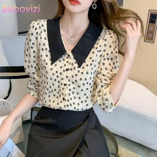 S-XXL 2021 New Korean Fashion Peter Pan Collar Chiffon Summer Button Up Casual Shirts Tops for Women Office Lady Work Clothes