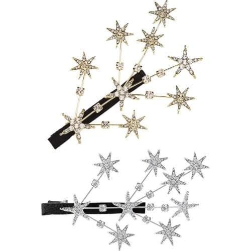 Korean Women Metal Hair Clip Shiny Crystal Rhinestone Firework Star Alligator Hairpins Barrette Hair Styling Accessories