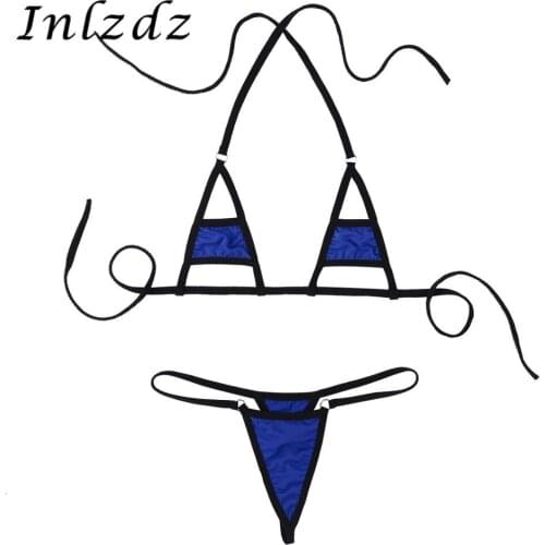 Womens Lingerie Suit Halter Neck Sex Bikini Sex Costume Hot Sexy Micro Bikini Bra Top with Thong Briefs Bottoms Underwear Set