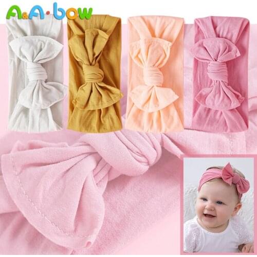 1pcs Baby Girl Bow Headband Soft Nylon Handmade Baby Headwear Solid Color Headwear Elastic Toddler Turban Girl Hair Accessories