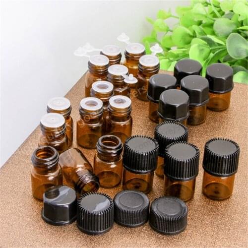 1000pcs Small Amber Essential Oil Bottle With Plastic Lid,1ml Glass Bottle, Mini Brown Glass Vials,Mini Glass Container