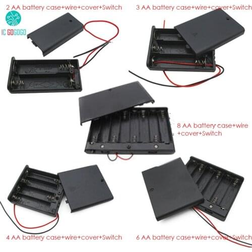 2pcs 2/3/4/6/8*AA Battery Case + Wire + Cover + Switch Storage Battery Holder Box Socket Plastic 2/3/4/6/8 Section