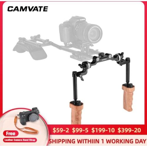 CAMVATE 2 Pcs Wooden Handgrip With Ball Head Connection & Rosette Mount Joint & 15mm Dual-rod Clamp For DSLR Camera Shoulder Rig