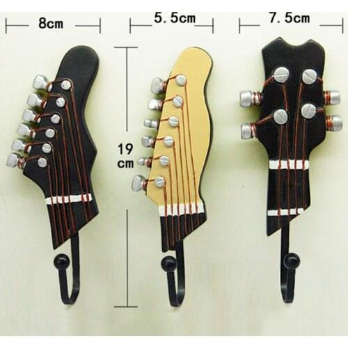 Retro 3pcs / Set Guitar Heads Hooks Music Home Resin Clothes Hat Hanger Movie Wall Hook For Home Decoration Dropship