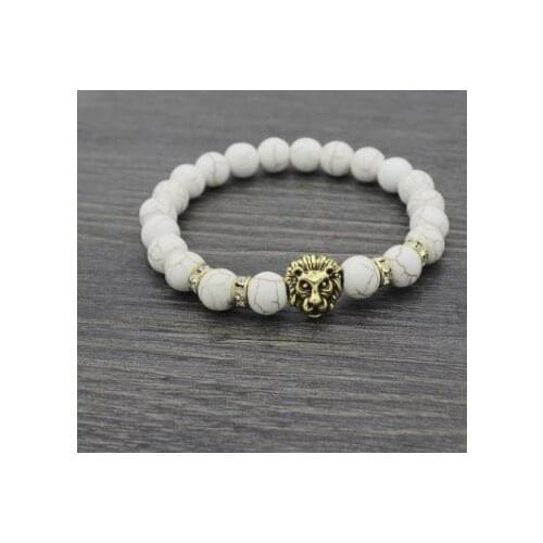 8mm eg34 silver gold copper lion Reiki Chakra Bracelet elastic white Howlite turquoise Buddha Yoga Charm stone bead Bangles