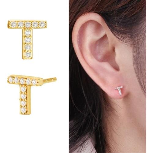 A-Z Alphabets Cubic Zircon CZ Earrings Gold Color Copper 26 English Letters Initial Stud Earrings For Women Ear Stud Jewelry