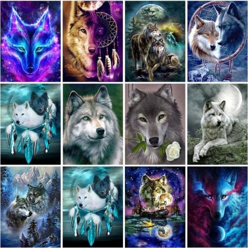 Wolf DIY 5D Diamond Painting Animal Full Round Resin Diamond Embroidery Cross Stitch Rhinestones Mosaic Handmade Gift Wall Art