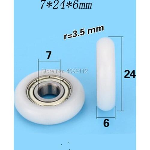 Free shipping 10pcs 7*24*6 plastic 697zz bearing pulley inner hole diameter 7mm roller pom polyoxymethylene / nylon small wheel