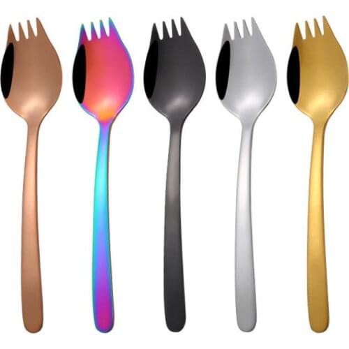 Shiny Silver Gold Black Rainbow Copper Spork Stainless Steel 304 Spork Noodle Forks Kitchen Tool LX4752