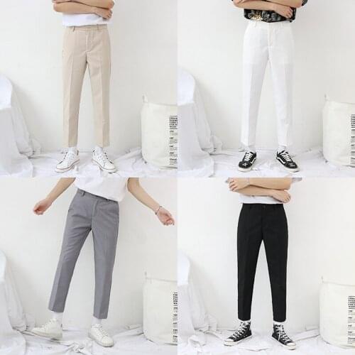 Black Pants Men Korean Style Slimming Harem Pants Slim Fit Casual Cropped Pants British Male Suit Pencil Pants Skinny Pants 3XL