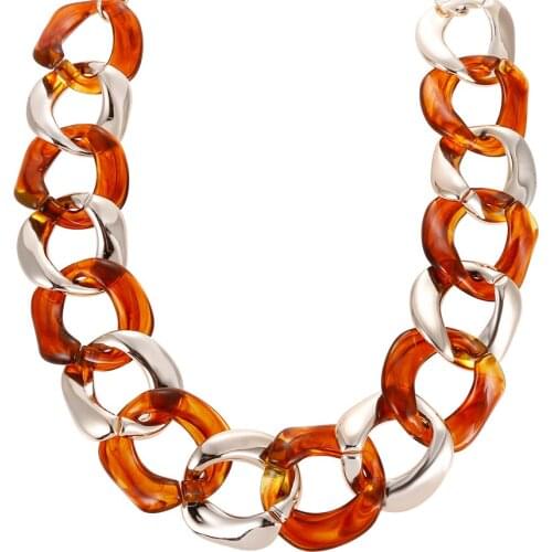Statement Tortoiseshell Big Acrylic Chunky Choker Necklaces For Women Bohemian Gold Color Long Chain Pendants Necklaces Jewelry