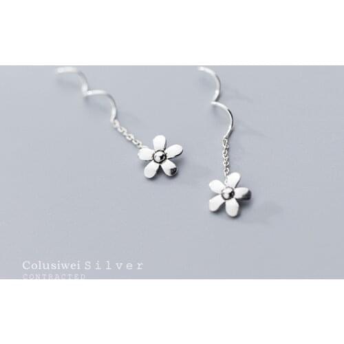 Colusiwei Authentic 925 Sterling Silver Blooming Flowers Long Chain Dangle Earrings for Women Real Sterling Silver Jewelry