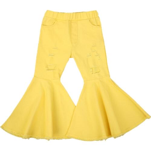 OPPERIAYA Kids Baby Girls Button pocket Pants Ruffle Trousers Solid Color Ripped Hole Keep Warm Winter Fall High Waist Clothes
