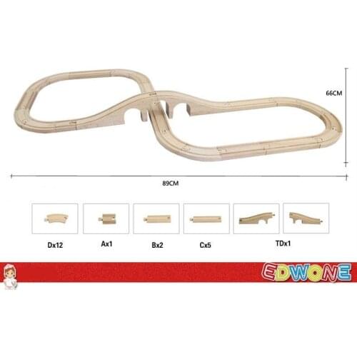 EDWONE --1Set 22PCS Double LOOP Track Railway Beech Wood Train Wooden Track Railway 3 Hole Arch Bridge Track Wooden Railway