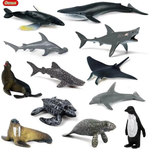 Oenux 12PCS Sea Life Animals Megalodon Dolphin Rays Whale Shark Model Action Figures Ocean Aquarium Miniature Education Kid Toys