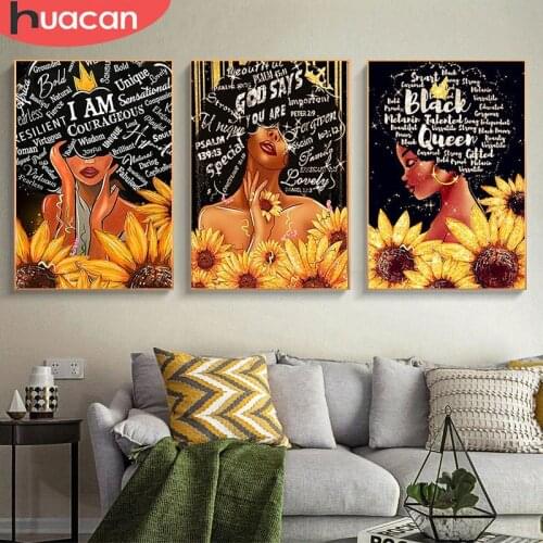 HUACAN 5d Diamond Painting Full Drill Square Portrait Girl Rhinestones Diamond Embroidery Sale Sunflower Mosaic Decortion