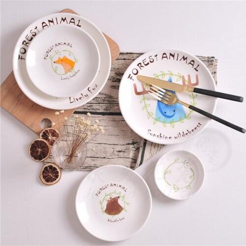 Nordic Creative Cartoon Animal Fox Dessert Breakfast Plate Ceramic Dinner Plate Steak Fruit Dish Porcelain Cake Tray Tableware