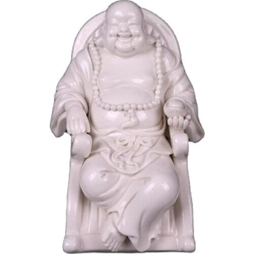 China Old Porcelain Dehua Rocking Chair Buddha White Porcelain Sculpture