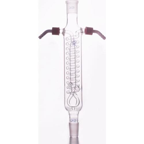 Snake reflux condenser,E.L. 200mm/300mm/400mm/500mm,24/29,Removable small nozzle joint,Condenser reflux with coiled inner tube