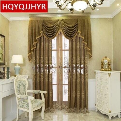 Brown Luxury Villa Beautifully Embroidered Curtains For Living Room Window High-Quality Customized Curtains For Bedroom