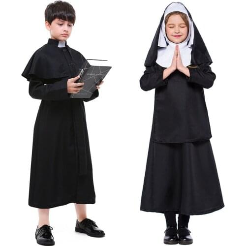 Kid Halloween Boys Missionary Priest Father Girls Nun Virgin Mary Outfit Church Role Costume