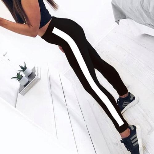 Streetwear Patchwork Sports Fitness Leggings Women Joggers High Waist Push Up Long Pants Striped Stretch Trousers